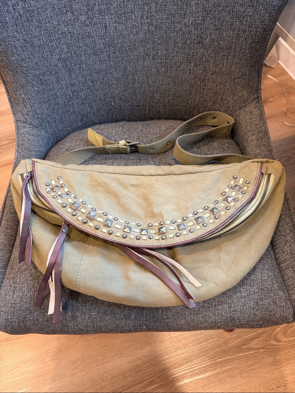 Free People Studded Olive Crossbody Belt Bag -